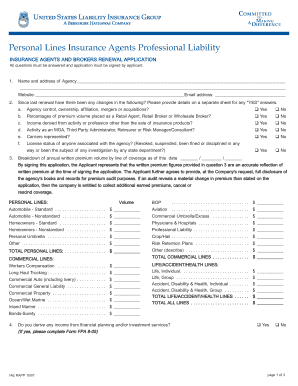 Insurance Agents Professional Liability Renewal Application