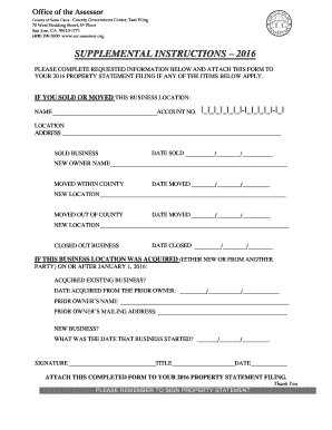 2016 Property Statement Supplemental Form