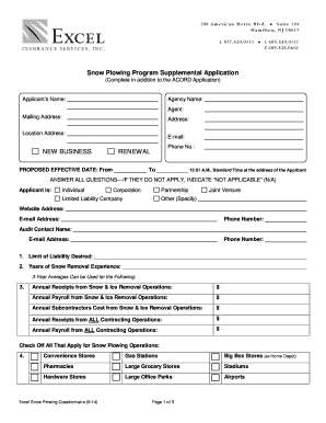 Snow Plowing Program Supplemental Application