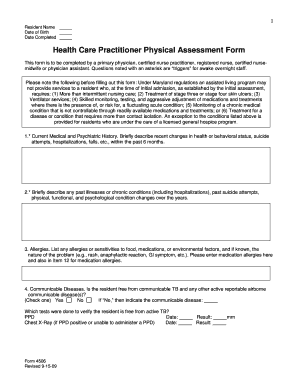 Health Care Practitioner Physical Assessment Form