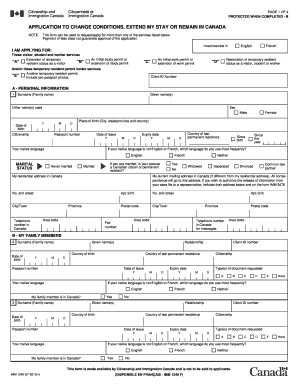 Canada Immigration Application to Change Conditions or Extend Stay
