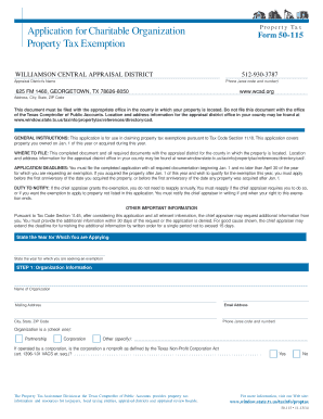 Texas Charitable Organization Property Tax Exemption Application