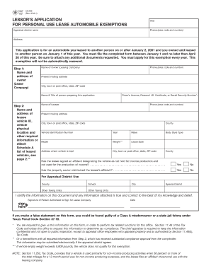 Texas Lease Automobile Exemption Application