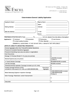 Exterminators General Liability Application