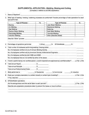 Supplemental Application Welding Brazing Cutting