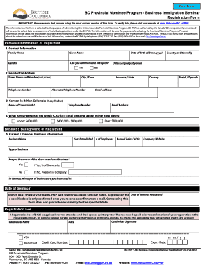 BC PNP Business Immigration Seminar Registration Form