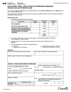Canada Permanent Residence Fee Payment Form