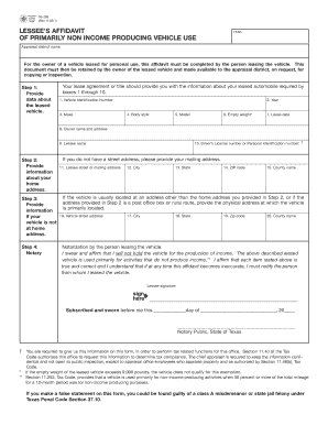 Lessee’s Affidavit for Non-Income Producing Vehicle Use