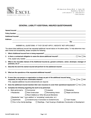 General Liability Additional Insured Questionnaire