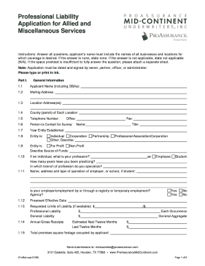 Professional Liability Application for Allied and Miscellaneous Services
