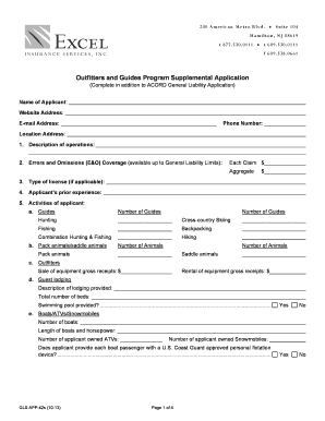Outfitters and Guides Program Supplemental Application