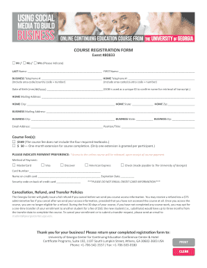 University of Georgia Course Registration Form