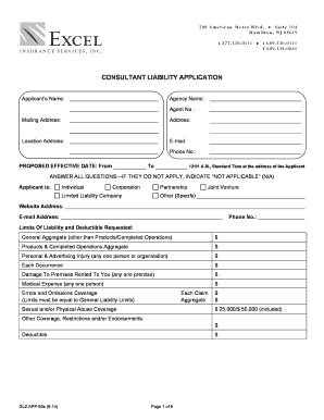 Consultant Liability Application Form