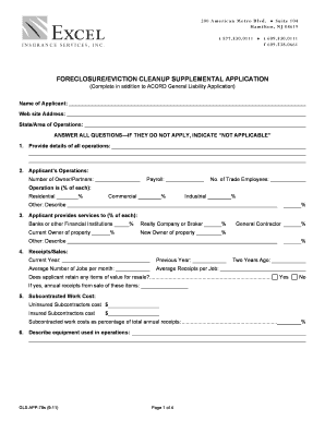 Foreclosure Eviction Cleanup Supplemental Application