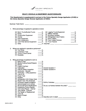 Heavy Vehicle & Equipment Questionnaire