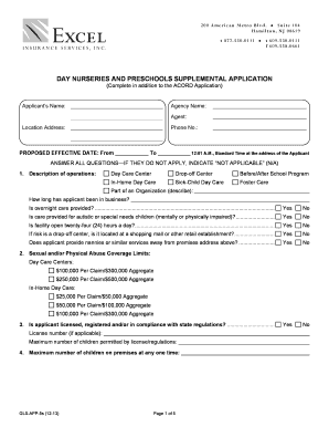 Day Nurseries and Preschools Supplemental Application