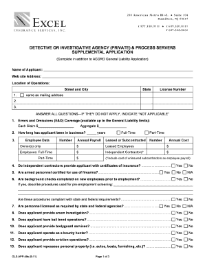 Detective Agency Supplemental Application