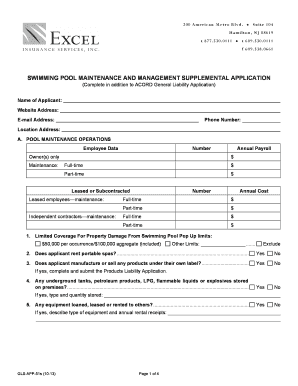 Swimming Pool Maintenance and Management Supplemental Application