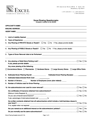 Snow Plowing Questionnaire