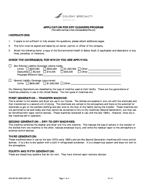 Application for Dry Cleaners Pollution Liability Coverage