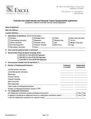 Exercise and Health Studio Supplemental Application