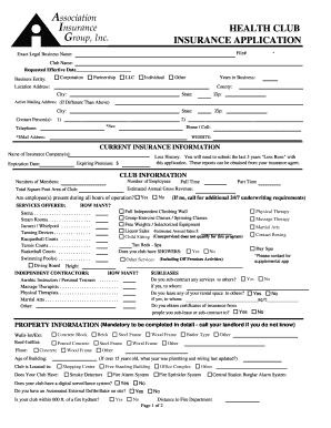 Health Club Insurance Application