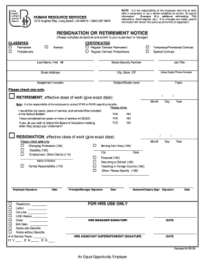 RESIGNATION OR RETIREMENT NOTICE - teach lbschools