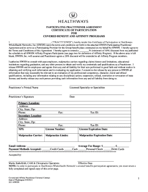Healthways WholeHealth Networks Practitioner Agreement