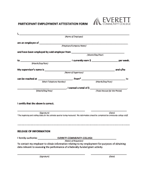 Participant Employment Attestation Form