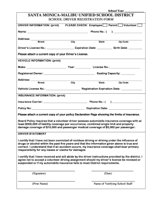 School Driver Registration Form