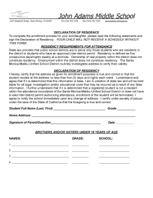 Declaration of Residency