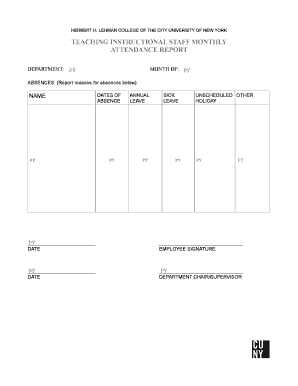 Teaching Staff Monthly Attendance Report
