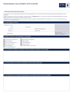 CPA Australia Reasonable Adjustment Application