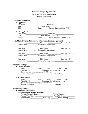 Heather Ridge Apartments Rental Application