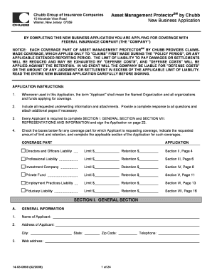 Chubb Asset Management ProtectorSM New Business Application