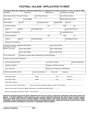 Foothill Village Rental Application