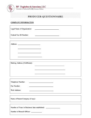 Producer Questionnaire for Insurance Brokers