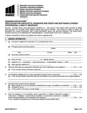 Professional Liability Insurance Application for Architects and Engineers