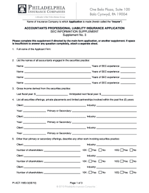 Accountants Professional Liability Insurance Application Supplement