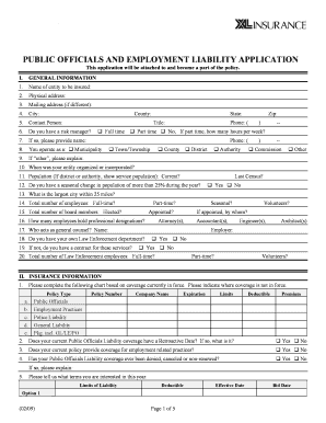 Public Officials and Employment Practices Liability Application