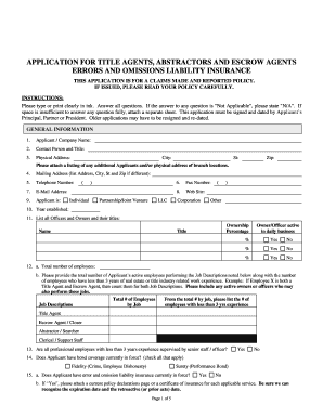 Title Agents Errors and Omissions Insurance Application