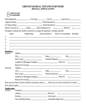 Greystar Real Estate Partners Rental Application