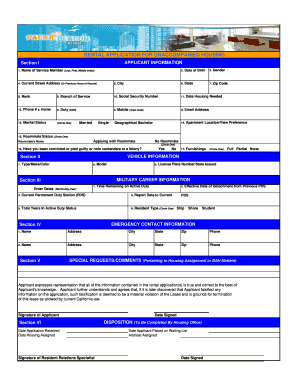 Rental Application for Unaccompanied Housing