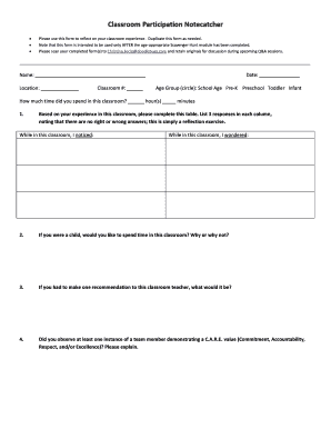 Classroom Participation Notecatcher