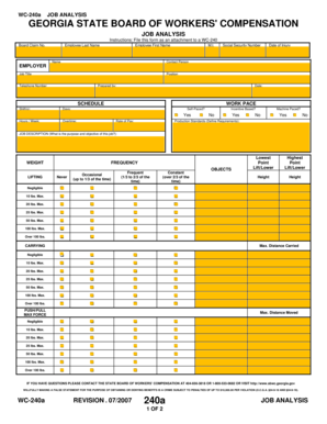 WC-240a JOB ANALYSIS GEORGIA STATE BOARD OF WORKERS