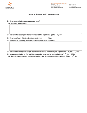 SBU Volunteer Staff Questionnaire