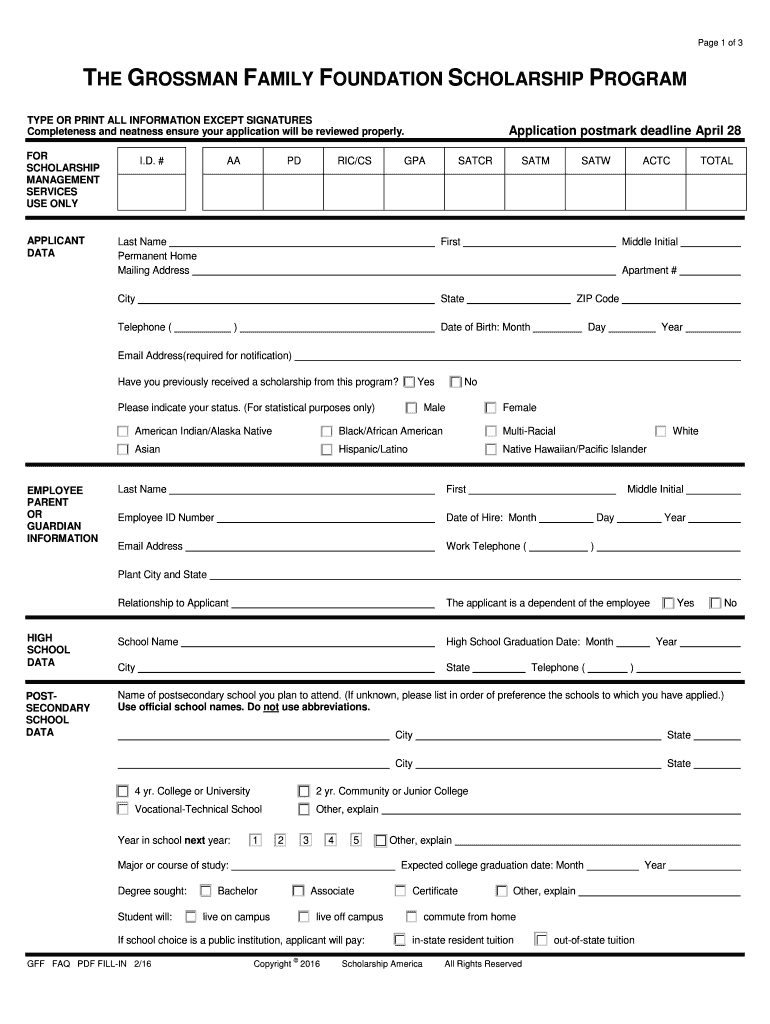 Fillable Online sms scholarshipamerica Page 1 of 3 THE G FOUNDATION