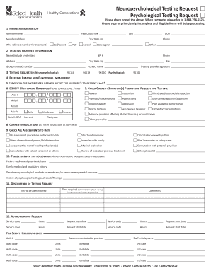 Neuropsychological Testing Request Form