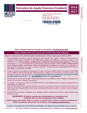 Formulario de Ayuda Financiera Estudiantil 2016