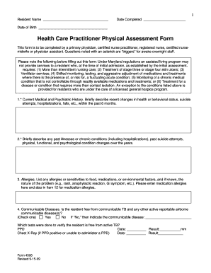 Health Care Practitioner Physical Assessment Form